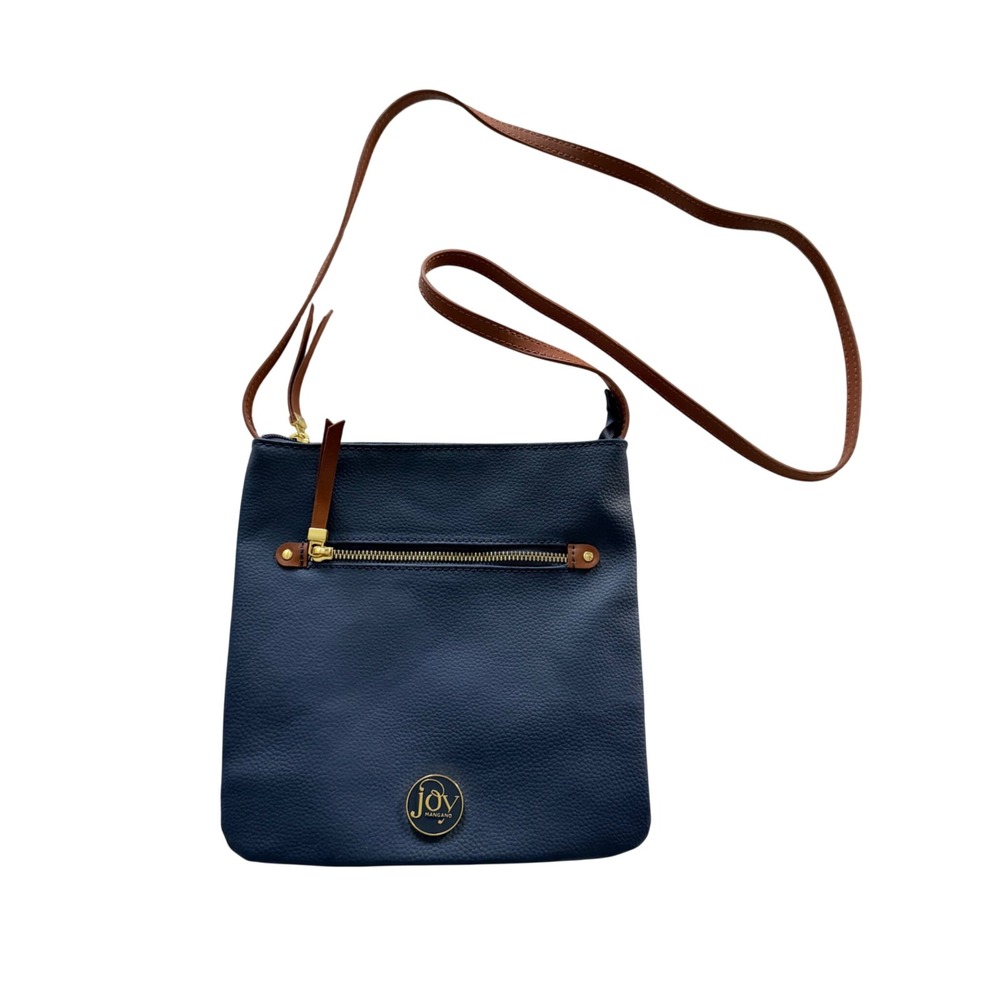 Joy Mangano Crossbody Bag Women Small Navy Blue Leather Slim Gold Hardware